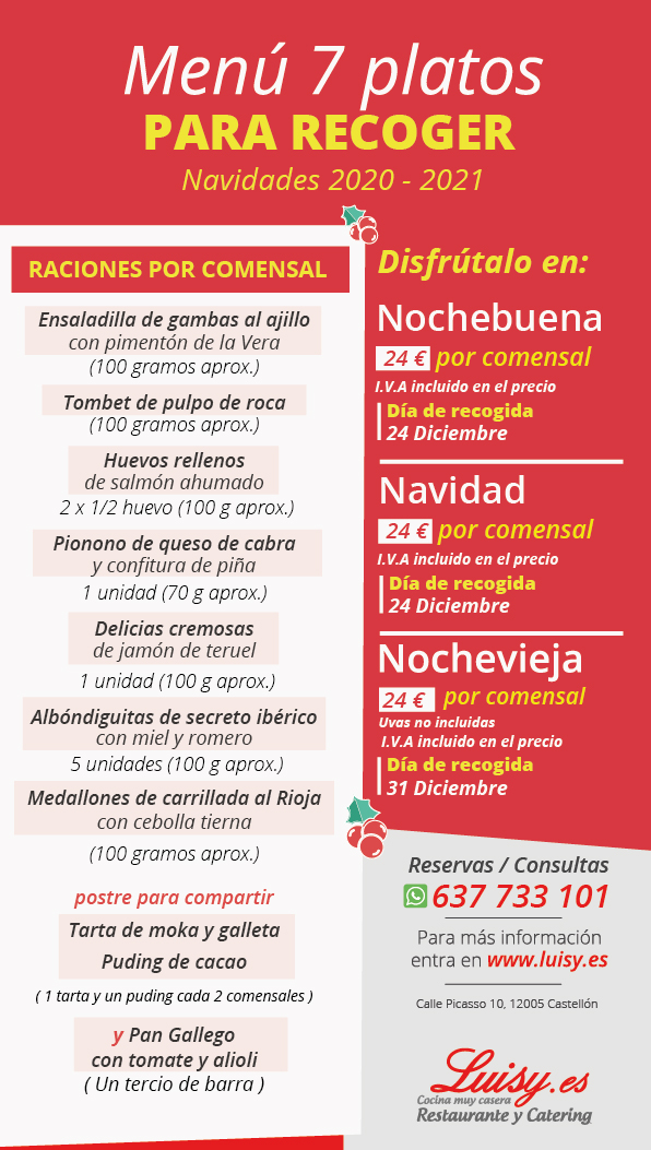 Menus para recoger navidad 2020 - Restaurante 